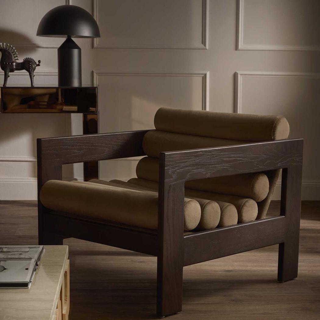Ava Armchair Taupe & Dark Walnut
