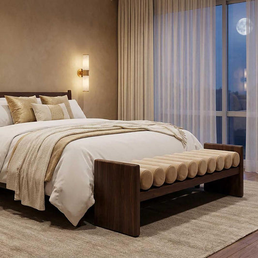 Ava Bench Seat Taupe & Dark Walnut