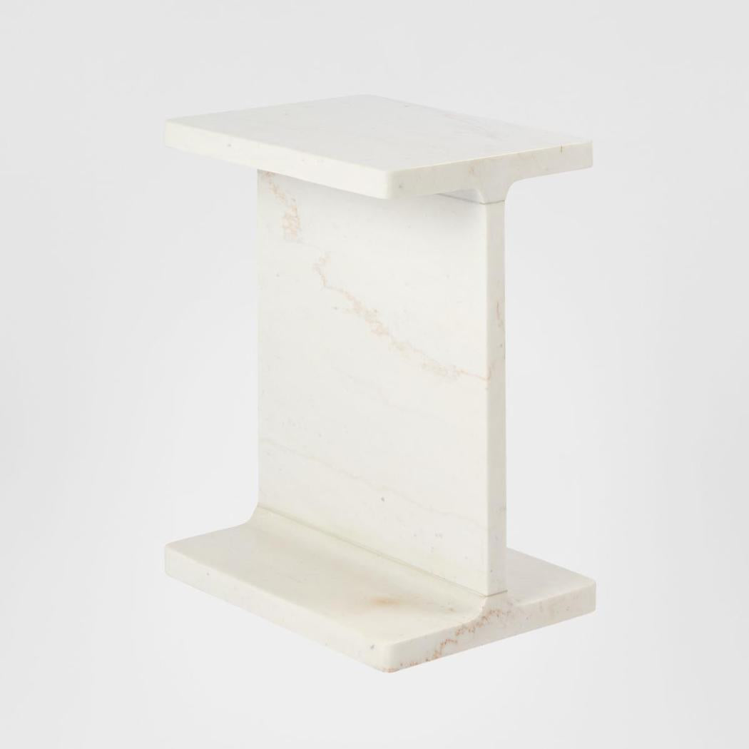Iza I Beam Marble Side Table White