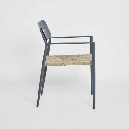 Casper Stackable Dining chair with Arms Black & Natural Weave Outdoor