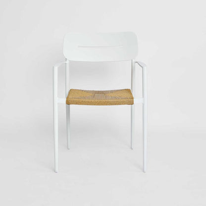 Casper Stackable Dining chair with Arms White & Natural Weave Outdoor