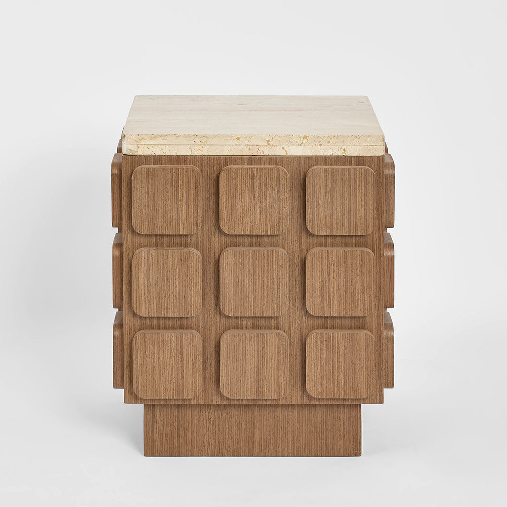 Porto Travertine & Walnut Side Table