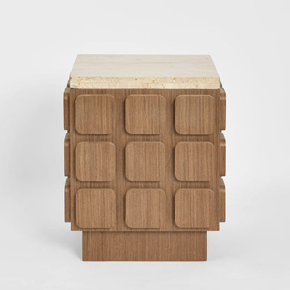 Porto Travertine & Walnut Side Table