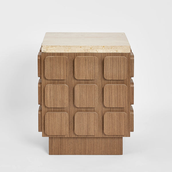 Porto Travertine & Walnut Side Table