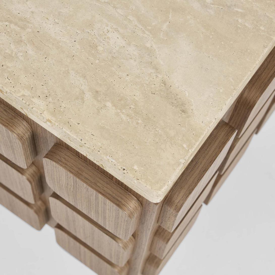 Porto Travertine & Walnut Side Table