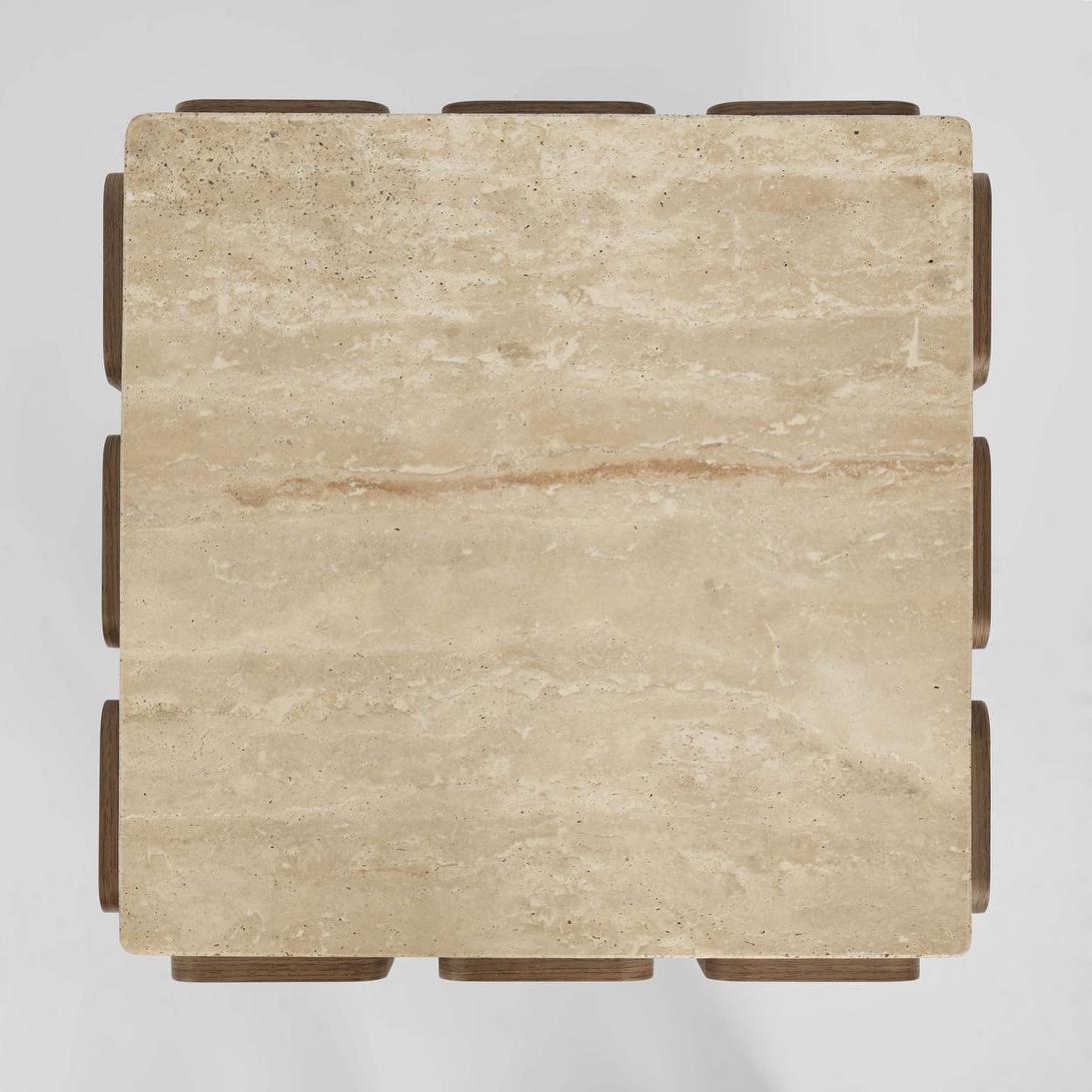 Porto Travertine & Walnut Side Table