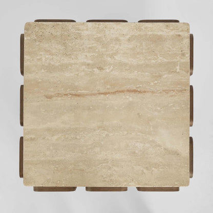 Porto Travertine & Walnut Side Table
