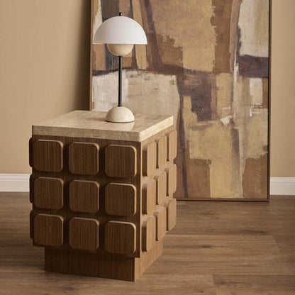 Porto Travertine & Walnut Side Table