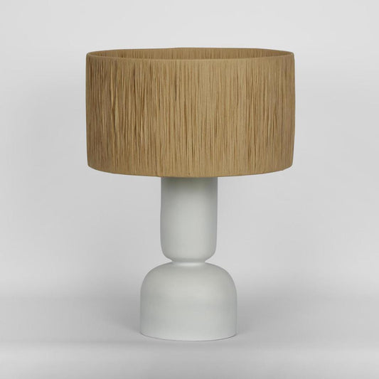 Clem Lamp Small White with Raffia shade