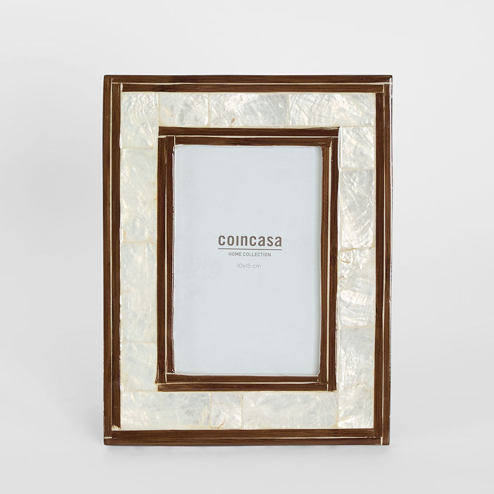 Raya White Shell & Bamboo 4x6 Photo Frame