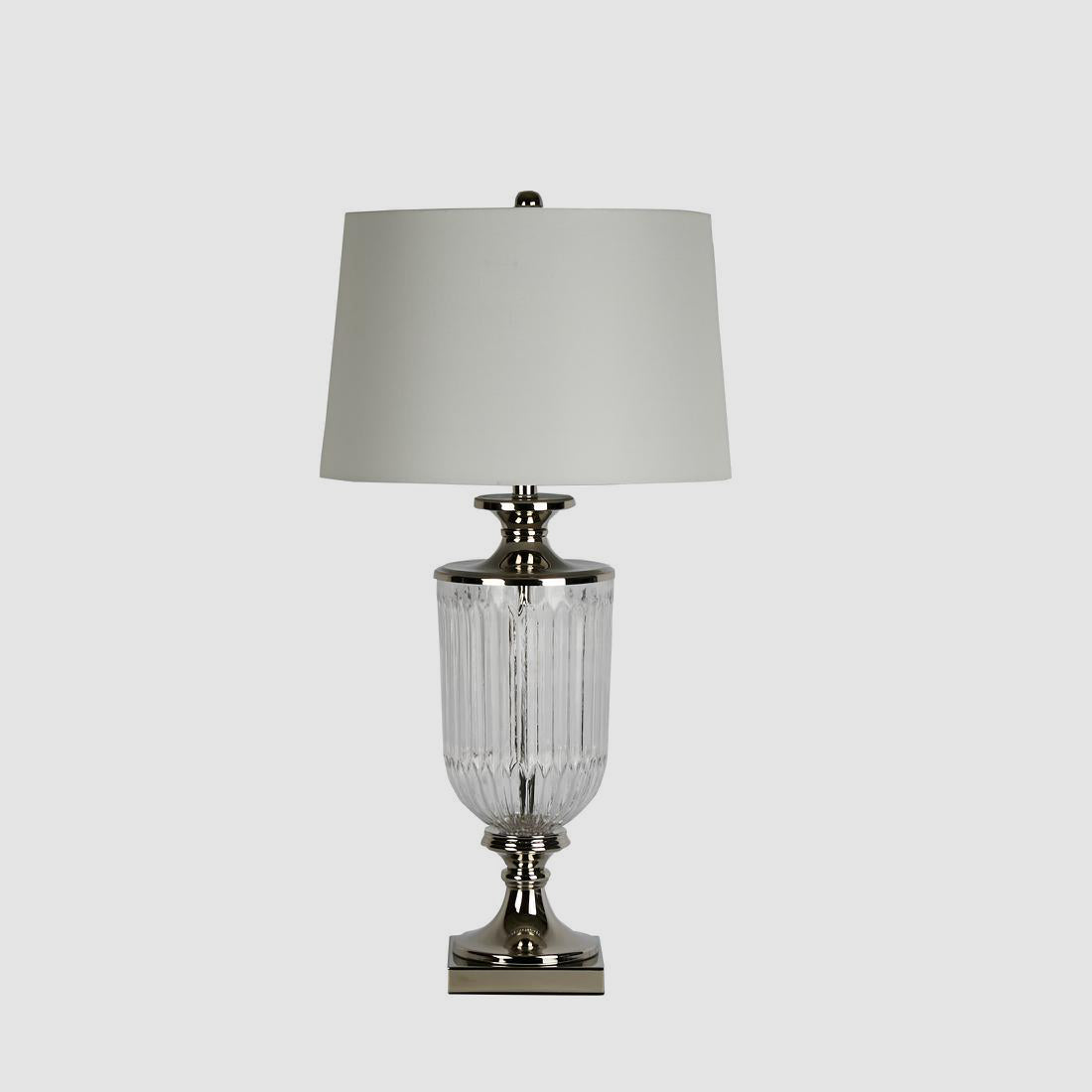 Bellevue Glass Nickel Lamp With White Linen Shade