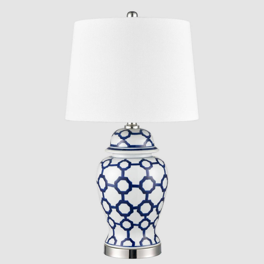 Lucca Small Blue & White Jar Shaped Lamp W/ Shade