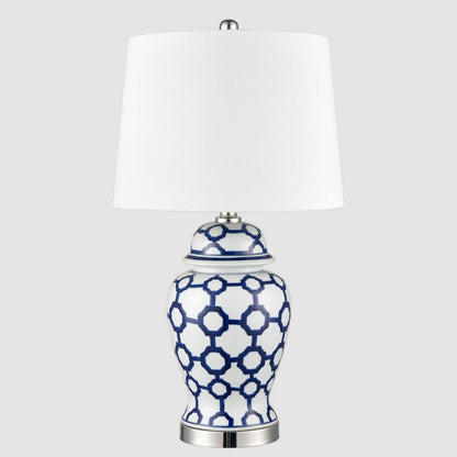 Lucca Small Blue & White Jar Shaped Lamp W/ Shade