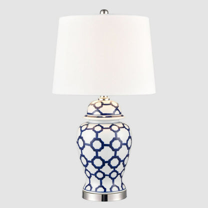 Lucca Small Blue & White Jar Shaped Lamp W/ Shade