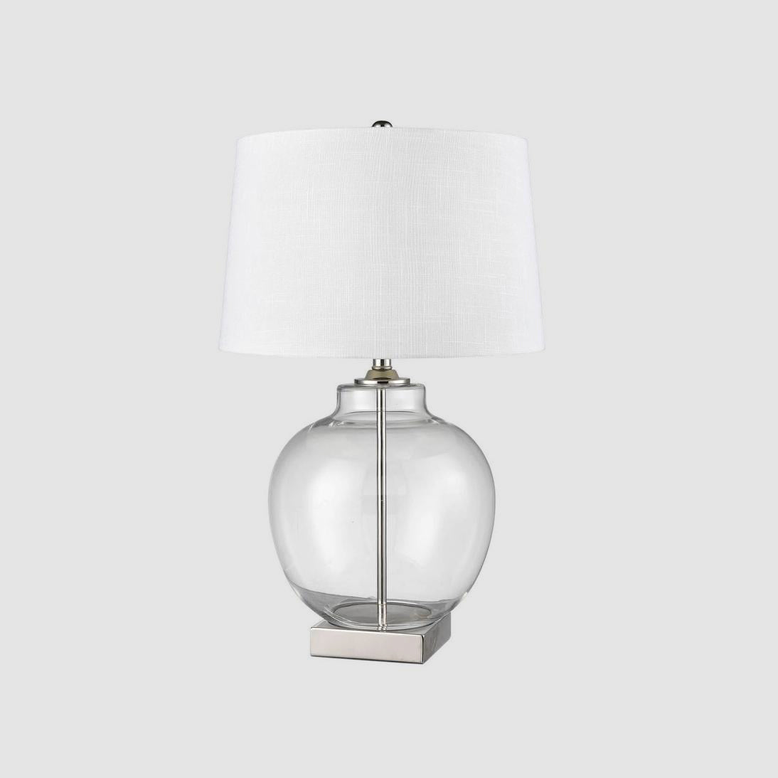 Ellyn Glass and Nickel Lamp with White Linen Shade