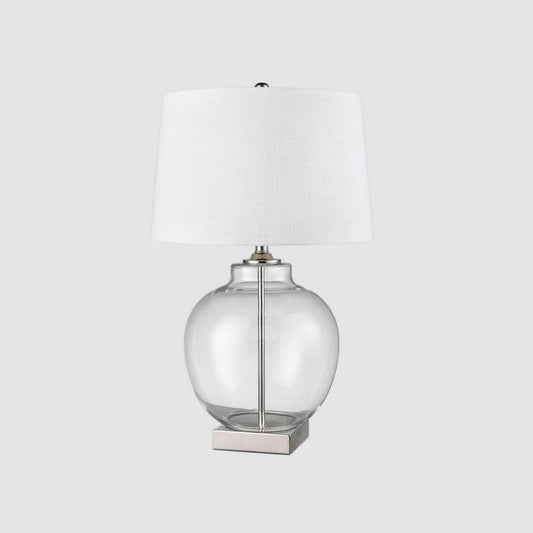 Ellyn Glass and Nickel Lamp with White Linen Shade