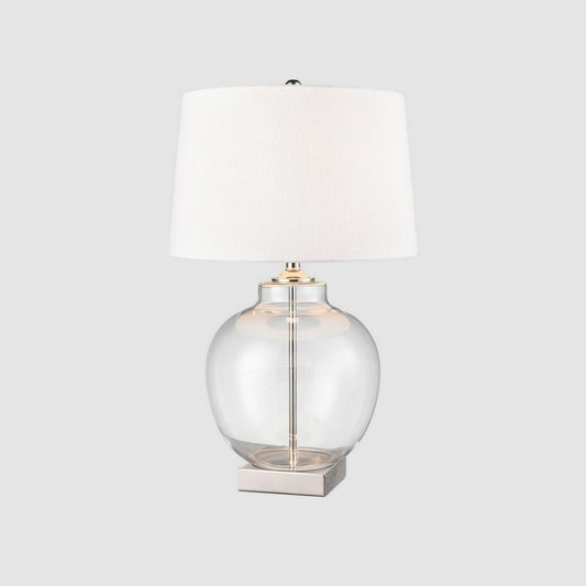 Ellyn Glass and Nickel Lamp with White Linen Shade