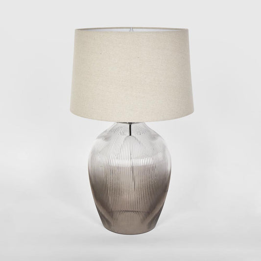 Misty Glass Table Lamp with Natural Linen Shade