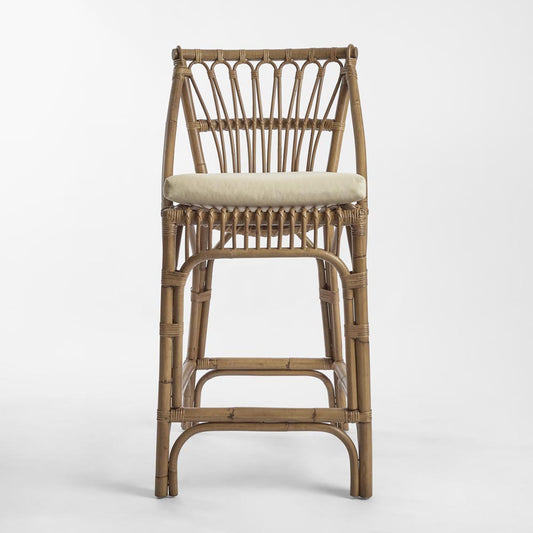 Cayman Rattan Hamptons Bar stool Natural W/Cream Cushions & Footrest