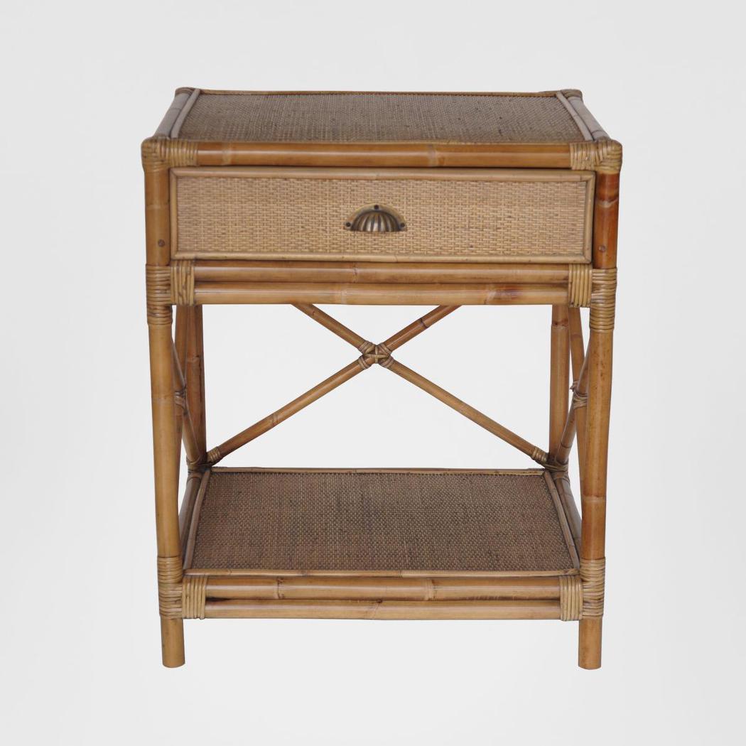 Cayman Rattan Hamptons One Drawer Bedside Table W/ Shell Handle