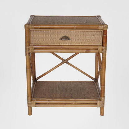 Cayman Rattan Hamptons One Drawer Bedside Table W/ Shell Handle