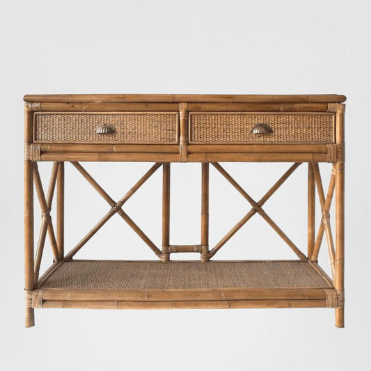 Cayman Rattan 2 Drawer Hamptons Console