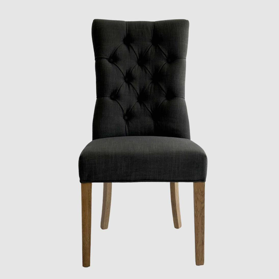 Diana Buttoned Hamptons Dining Chair Charcoal Linen Blend