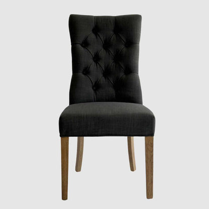 Diana Buttoned Hamptons Dining Chair Charcoal Linen Blend