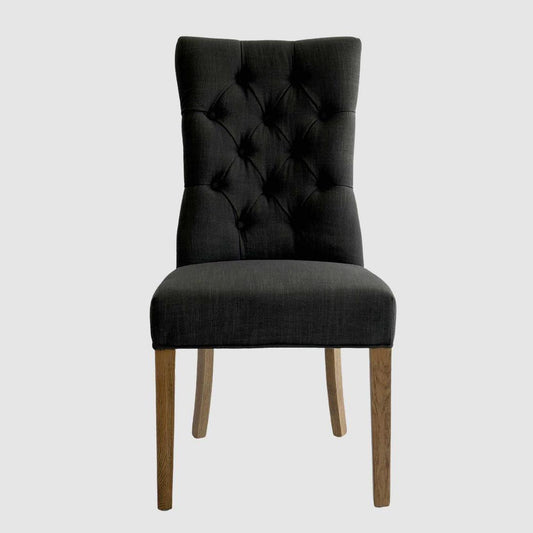 Diana Buttoned Hamptons Dining Chair Charcoal Linen Blend