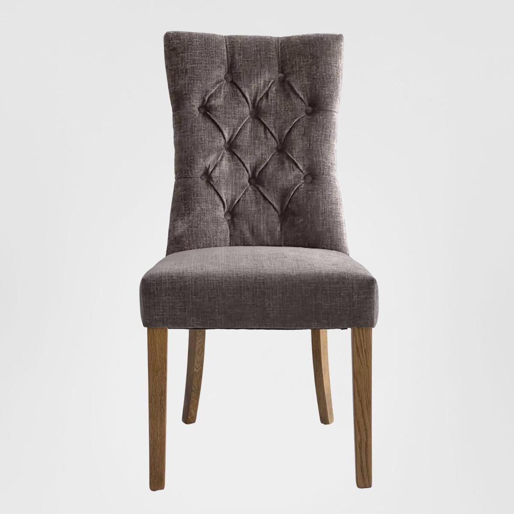 Diana Buttoned Hamptons Dining Chair Silver Grey Linen Blend