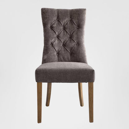 Diana Buttoned Hamptons Dining Chair Silver Grey Linen Blend