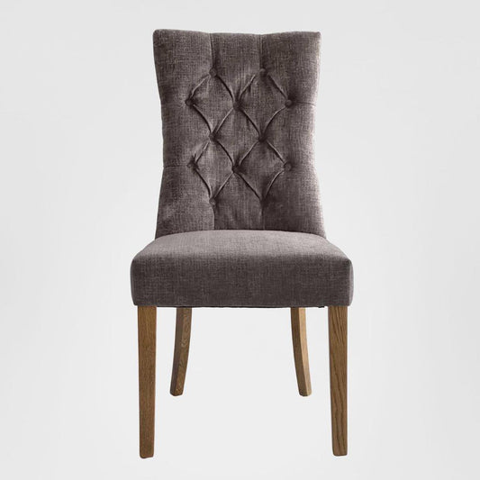 Diana Buttoned Hamptons Dining Chair Silver Grey Linen Blend