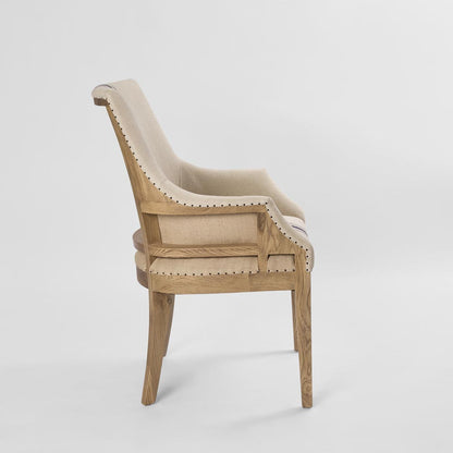 Oakwood Hamptons Linen Arm Chair Natural/Blue Stripe W/ Studs