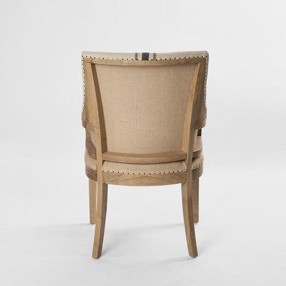 Oakwood Hamptons Linen Arm Chair Natural/Blue Stripe W/ Studs