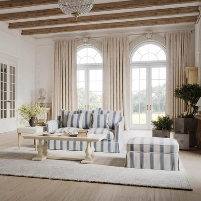 Slip Cover Only - Noosa Hamptons Ottoman Blue Sky Stripe