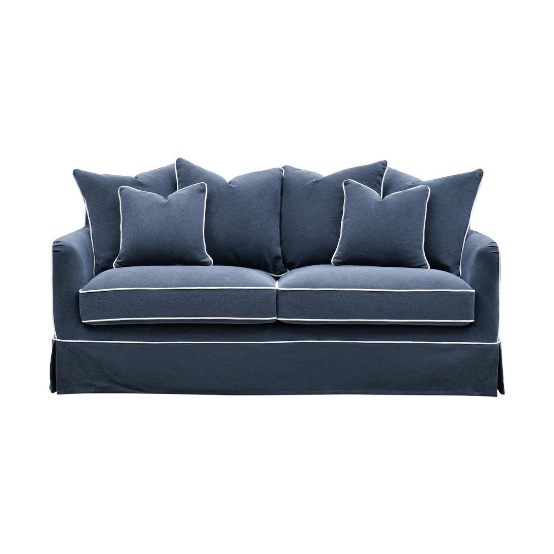 Slip Cover Only - Noosa Hamptons 2.5 Seat Sofa Navy W/White Piping