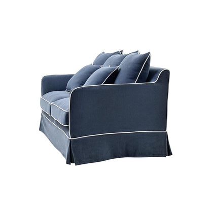 Slip Cover Only - Noosa Hamptons 2 Seat Sofa Navy W/White Piping