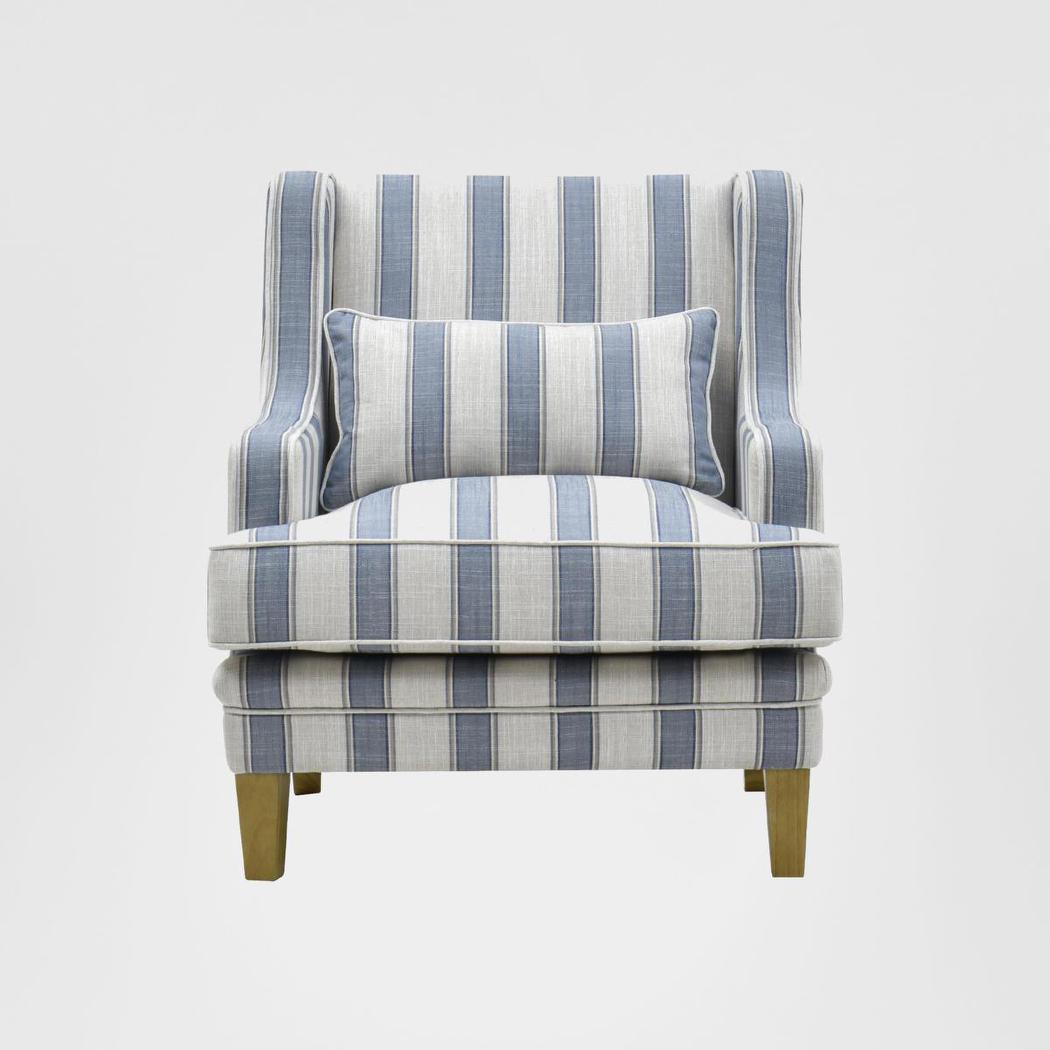 Bondi Hamptons Armchair Blue Sky Stripe W/White Piping