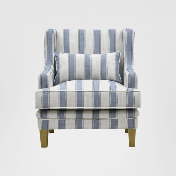 Bondi Hamptons Armchair Blue Sky Stripe W/White Piping