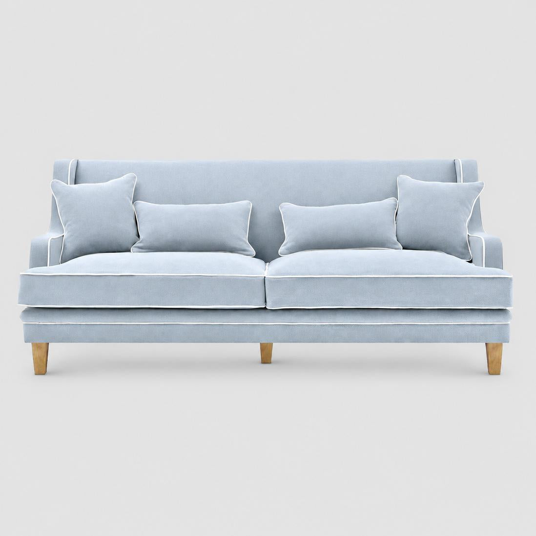 Bondi Hamptons 3 Seat Sofa Blue Sky Stripe W/White Piping