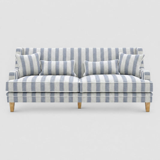 Bondi Hamptons 3 Seat Sofa Blue Sky Stripe W/White Piping