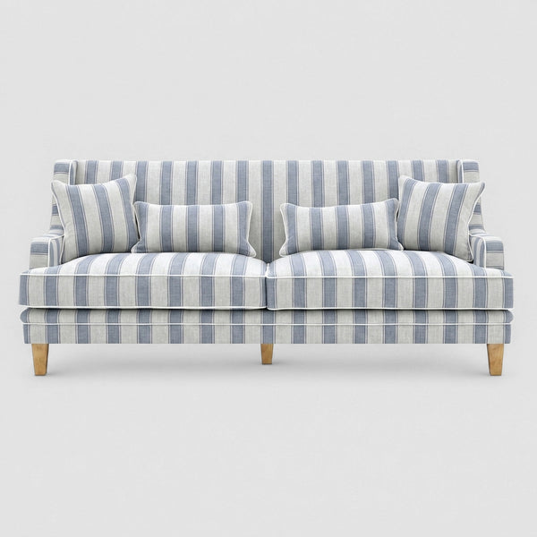 Bondi Hamptons 3 Seat Sofa Blue Sky Stripe W/White Piping