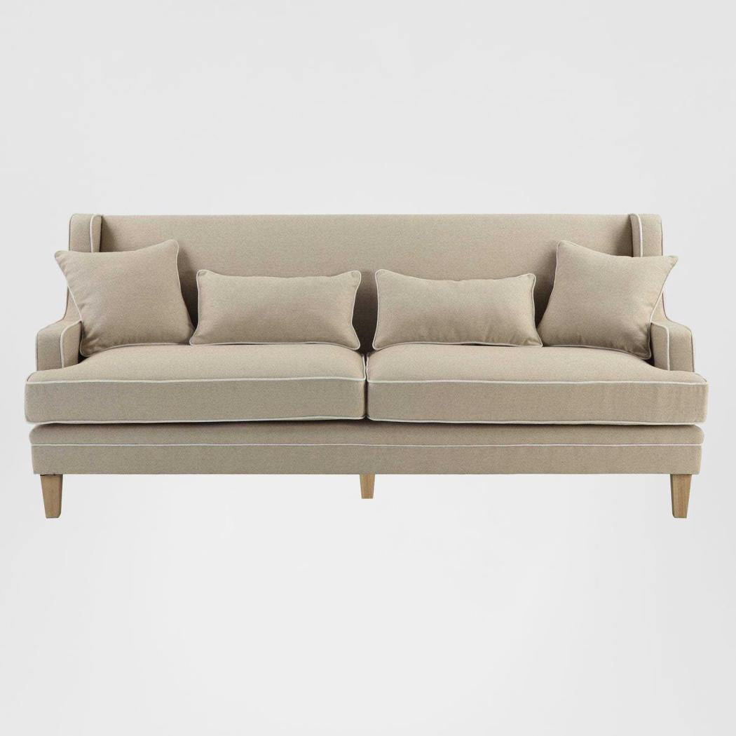 Bondi Hamptons 3 Seat Sofa Natural/White Piping