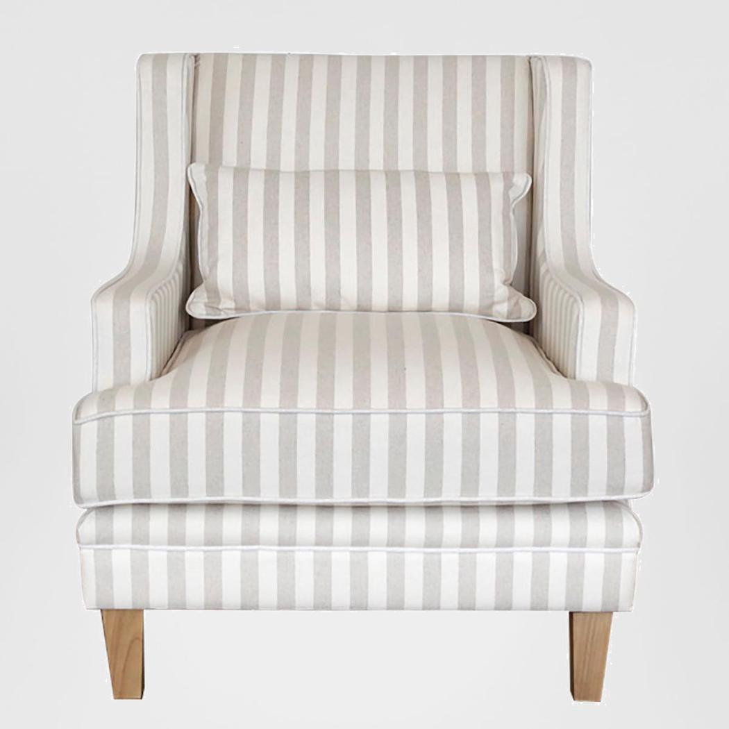 Bondi Hamptons Armchair Natural Stripe W/White Piping