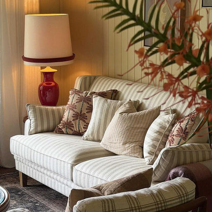 Bondi Hamptons 3 Seat Sofa Natural Stripe W/White Piping