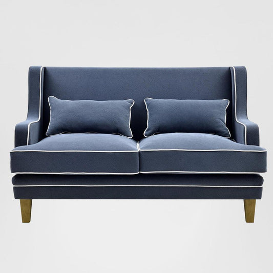 Bondi Hamptons 2 Seat Sofa Navy W/White Piping