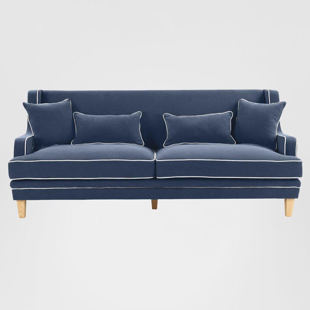 Bondi Hamptons 3 Seat Sofa Navy W/White Piping