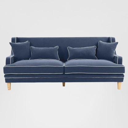 Bondi Hamptons 3 Seat Sofa Navy W/White Piping
