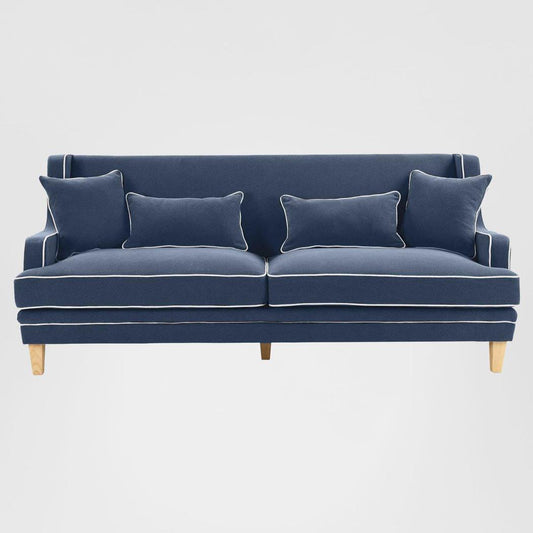 Bondi Hamptons 3 Seat Sofa Navy W/White Piping