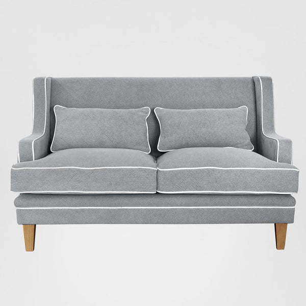Bondi Hamptons 2 Seat Sofa Grey W/White Piping